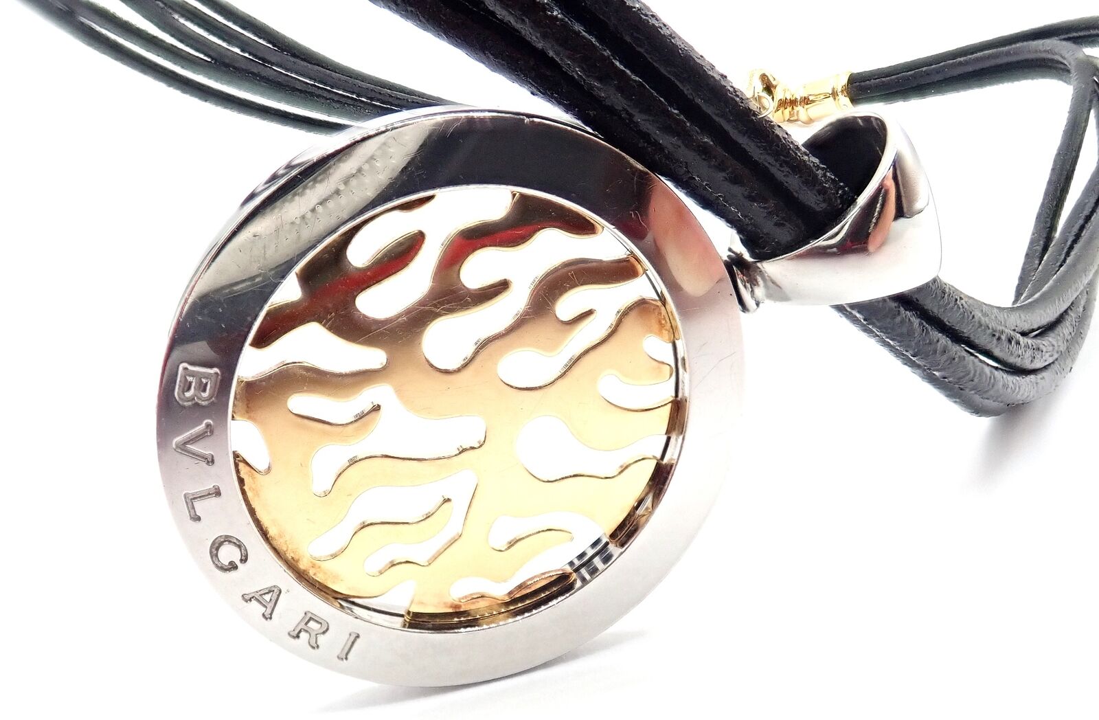 Authentic! Bulgari Tondo Fire 18k Yellow Gold & Stainless Steel Pendant Necklace | Fortrove