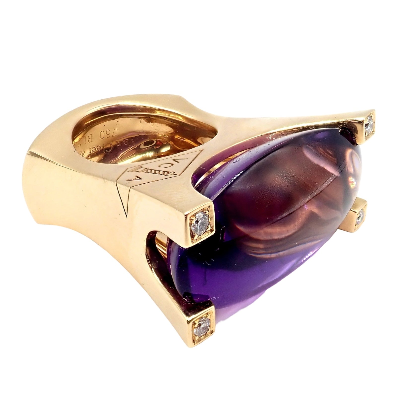 Van Cleef & Arpels Electra 18k Yellow Gold Diamond Large Amethyst Ring Paper | Fortrove