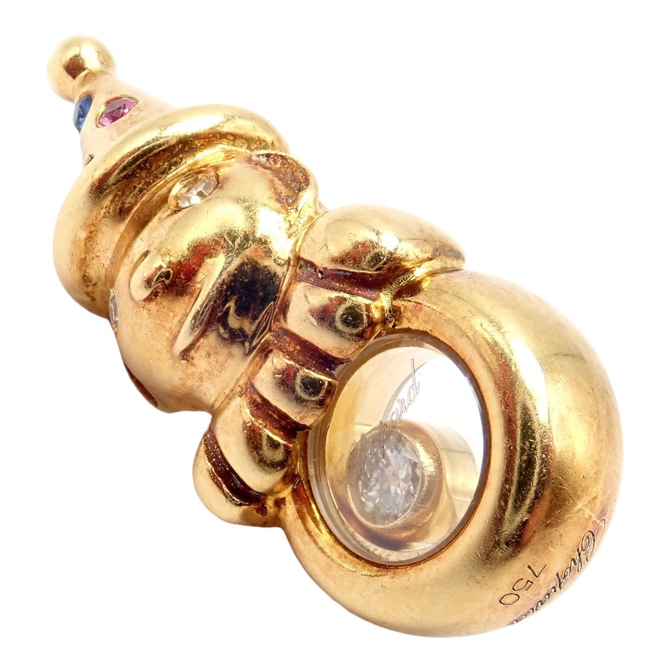 Authentic! Chopard 18k Yellow Gold Clown Happy Diamond Ruby Sapphire Pin Brooch | Fortrove