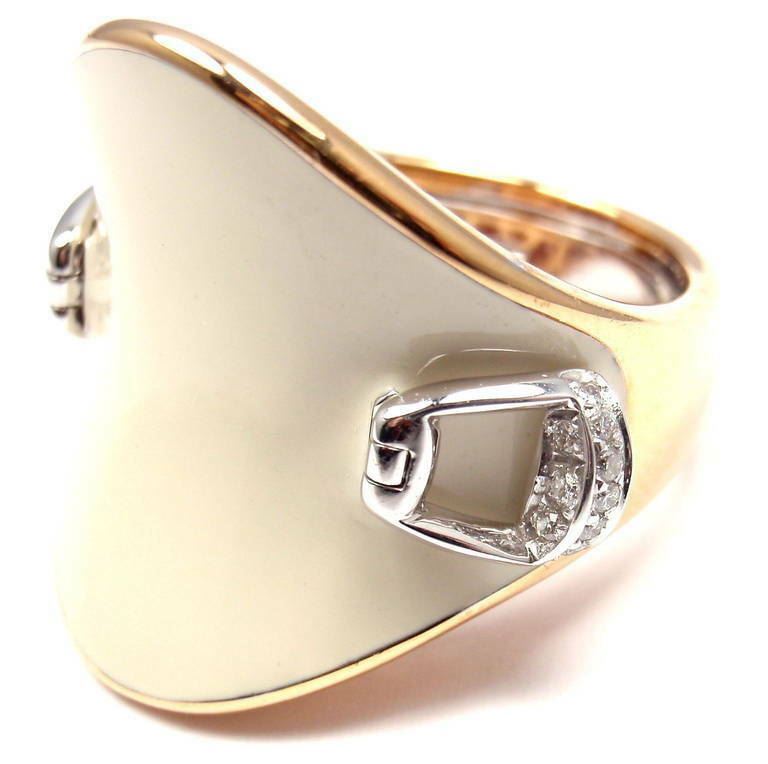 Authentic! Roberto Coin Saddle Stirrup 18k Rose Gold Diamond Enamel Ring | Fortrove