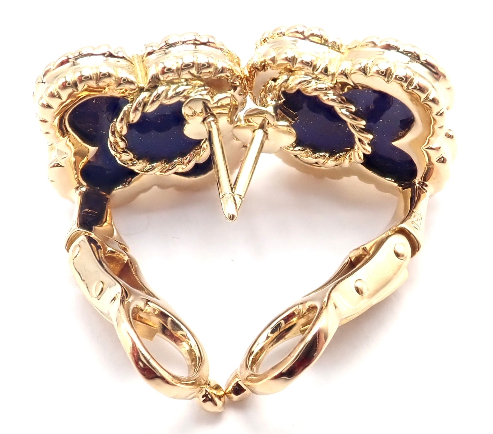 Van Cleef & Arpels 18k Yellow Gold Vintage Alhambra Blue Lapis Earrings Paper | Fortrove