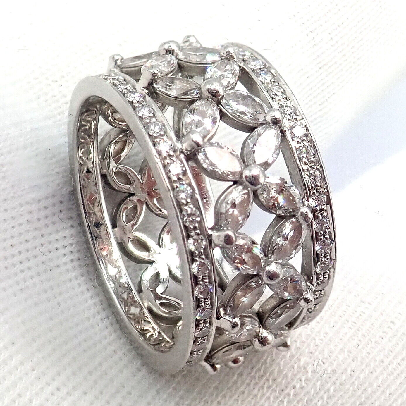 Authentic! Tiffany & Co Platinum 2.34ctw Diamond Victoria Wide Band Ring sz 5.5 | Fortrove