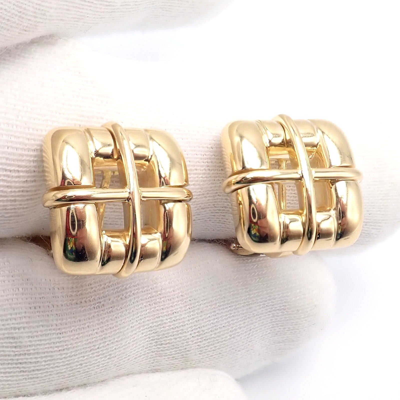 Rare! Vintage Tiffany & Co 18k Yellow Gold Square Window Biscayne Earrings 2001 | Fortrove