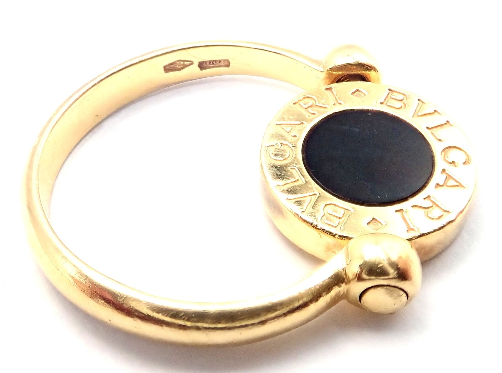 Authentic! Bulgari Bvlgari 18k Yellow Gold Coral Black Onyx Flip Ring | Fortrove