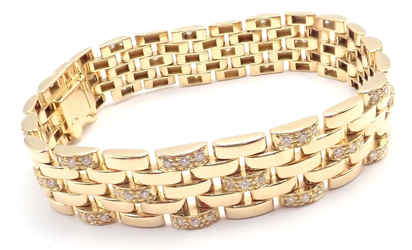 Authentic Cartier Maillon Panthere 18K Gold Diamond Five Row Link Gold Bracelet | Fortrove