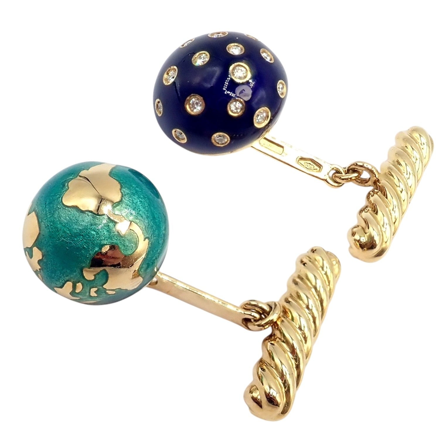 Authentic! Verdura 18k Yellow Gold Enamel Diamond Night And Day Cufflinks | Fortrove