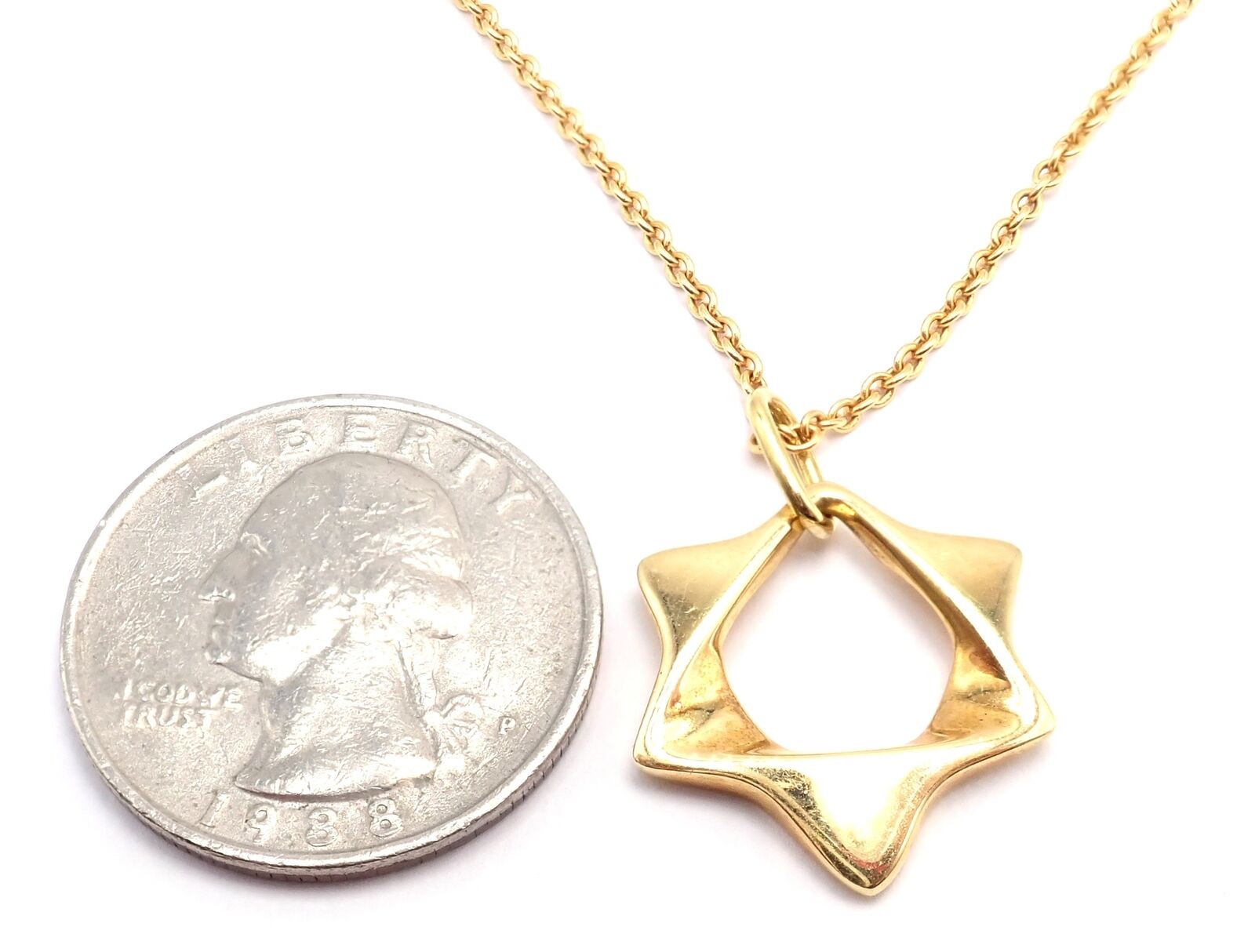 Authentic! Georg Jensen 18k Yellow Gold Star Of David Pendant Necklace | Fortrove