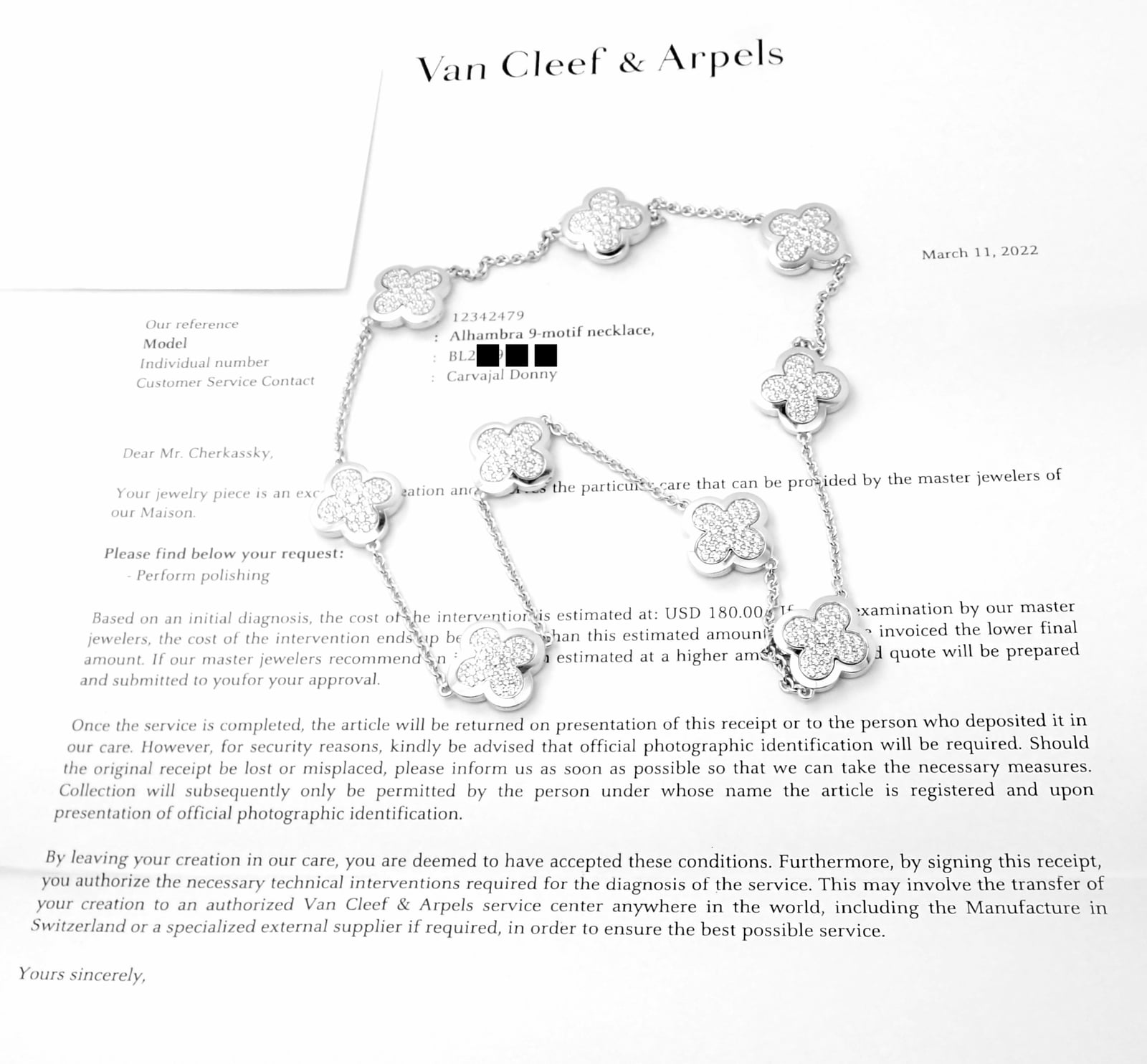 Authentic Van Cleef & Arpels 18k White Gold Diamond Pure Alhambra Necklace Paper | Fortrove