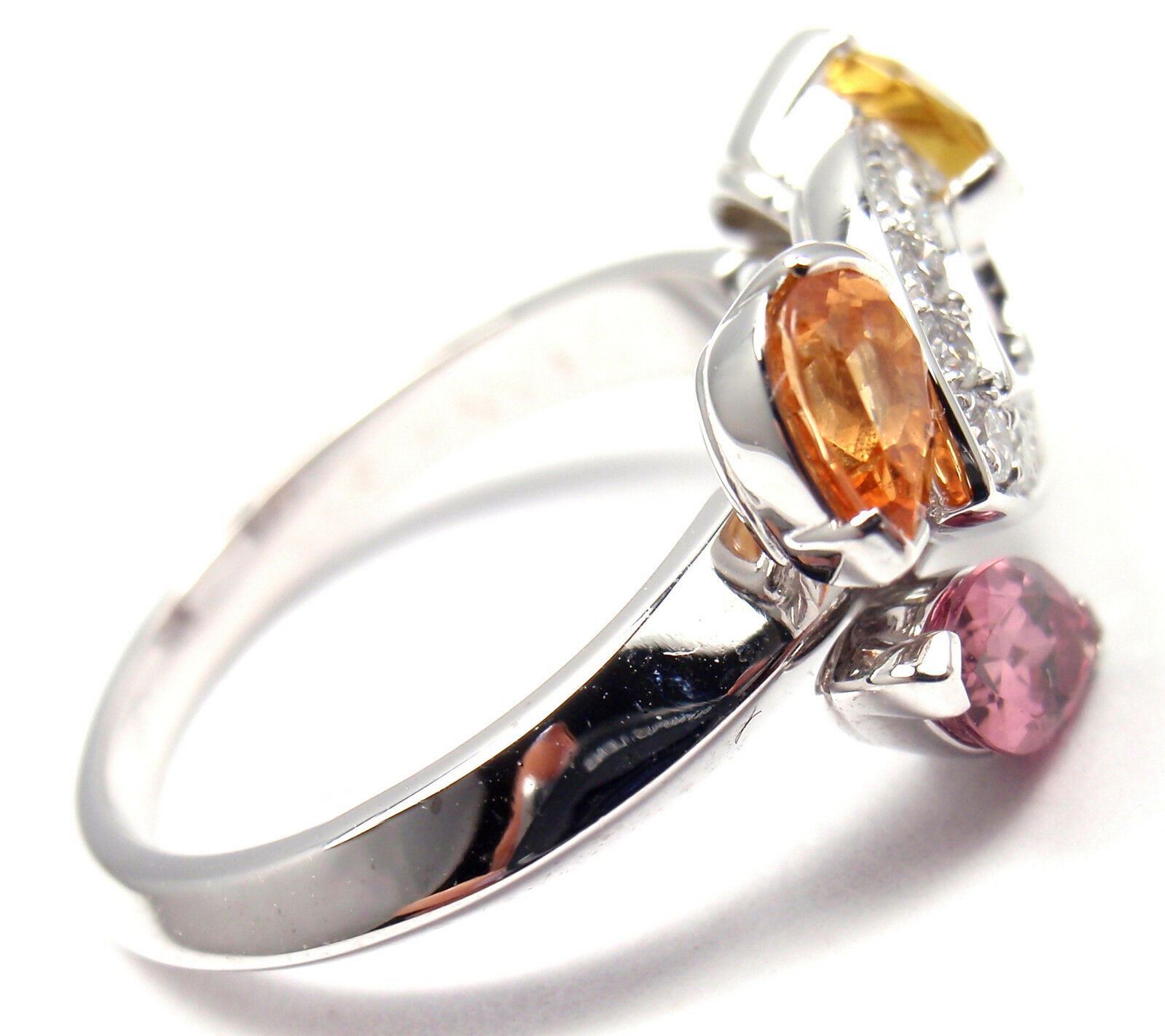Authentic CARTIER Sorbet 18k White Gold Diamond Tourmaline Sapphire Ring Size 50 | Fortrove