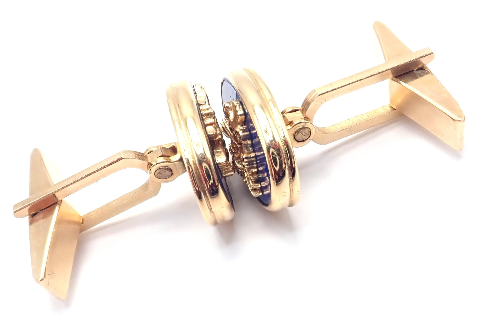 Authentic! Franklin Mint Faberge Imperial Eagle 14k Yellow Gold Lapis Cufflinks | Fortrove