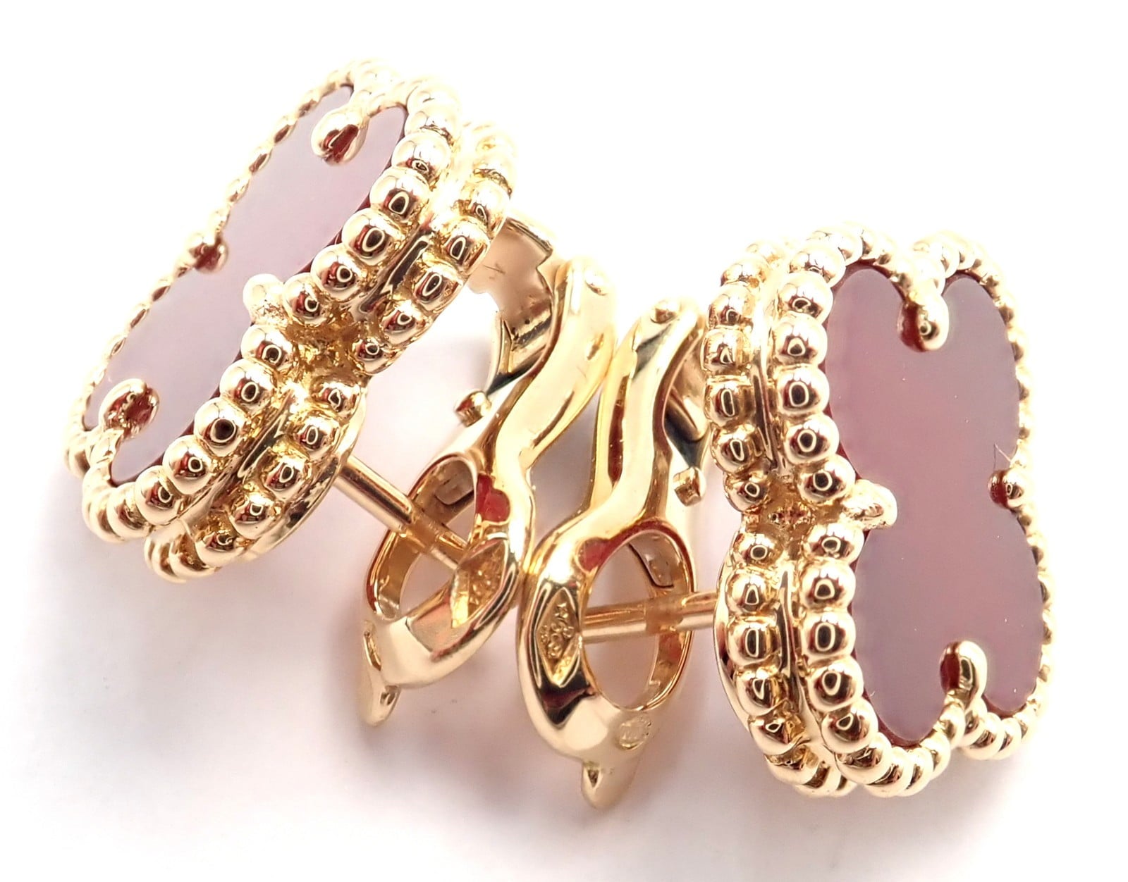 Van Cleef & Arpels Vintage Alhambra 18k Yellow Gold Red Agate Earrings Cert. | Fortrove