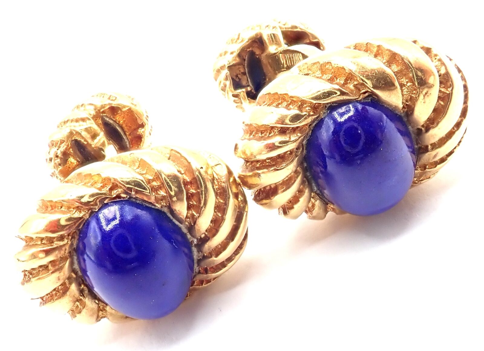 Authentic! Tiffany & Co Jean Schlumberger 18k Yellow Gold Lapis Lazuli Cufflinks | Fortrove