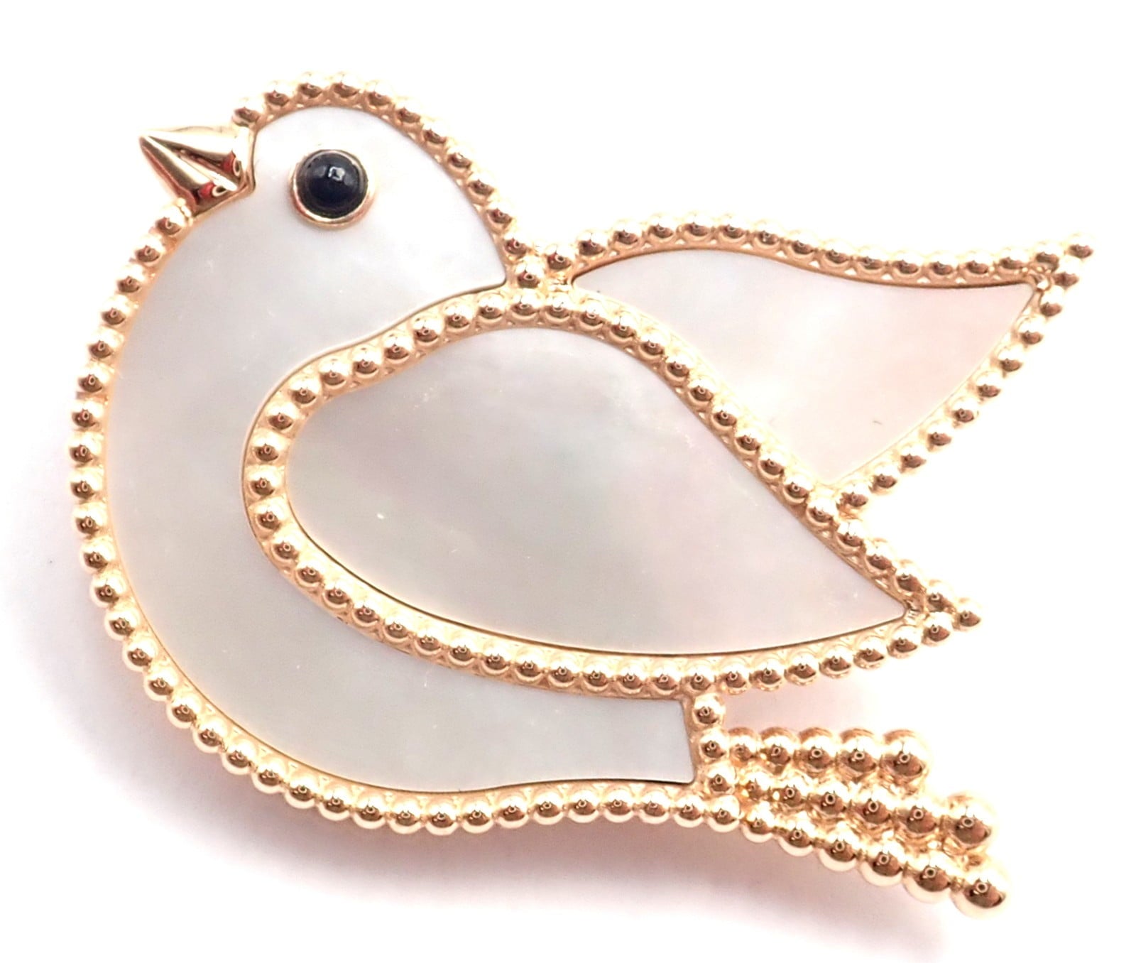 Van Cleef & Arpels Jewelry & Watches:Fine Jewelry:Brooches & Pins Van Cleef & Arpels Lucky Animals Dove 18k Rose Gold MOP Onyx Brooch Cert.