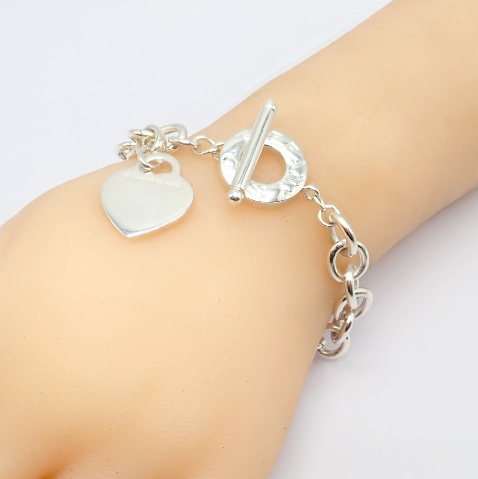 Tiffany & Co Silver Heart Tag Charm + Toggle Bracelet + Oval Jump Ring