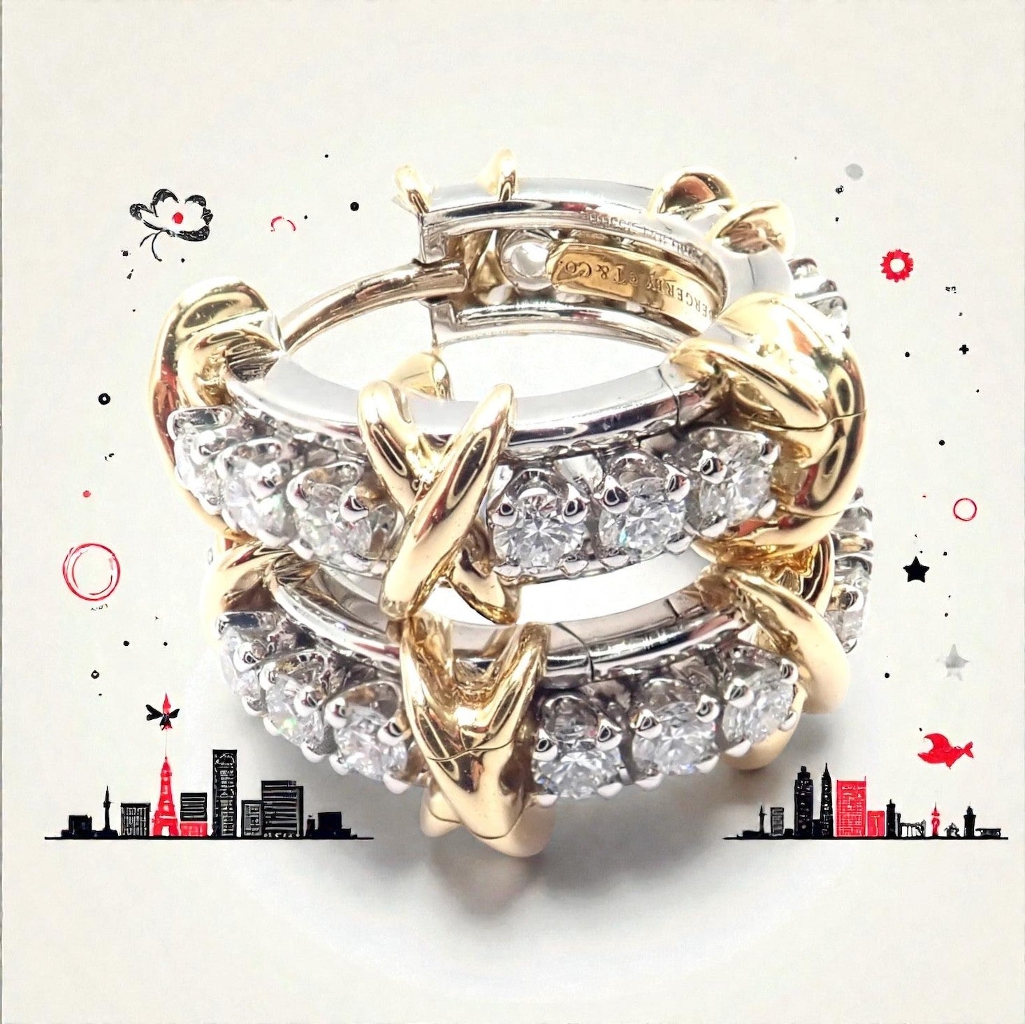 Tiffany & Co Schlumberger Sixteen Stone Plat Gold Diamond Narrow Hoop Earrings | Fortrove