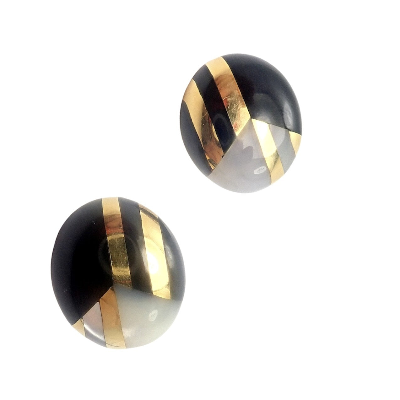 Rare! Tiffany & Co Cummings 18k Yellow Gold Mother of Pearl Black Jade Earrings | Fortrove