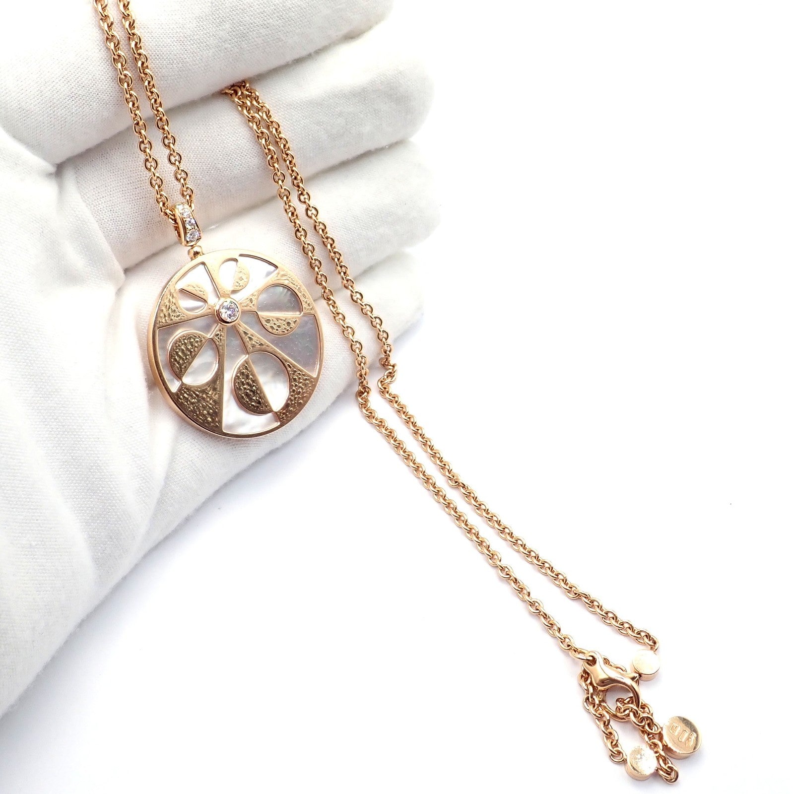 Rare! Bvlgari Bulgari Intarsio 18k Rose Gold Diamond Mother of Pearl Necklace | Fortrove