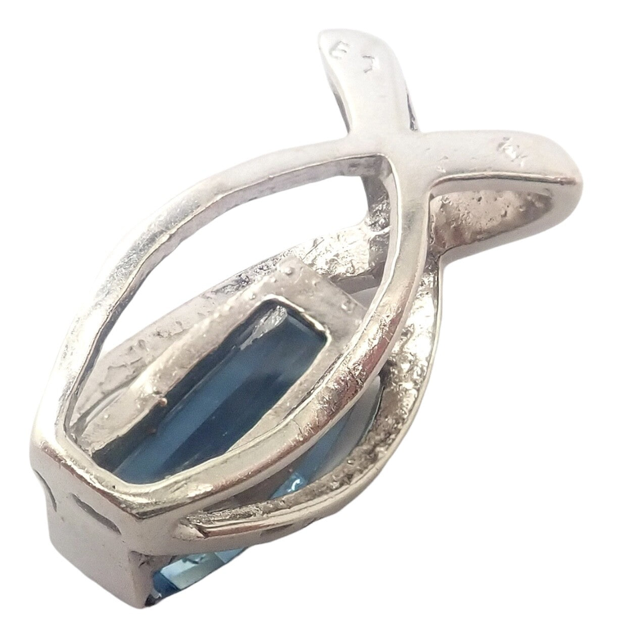 Vintage Estate 14k White Gold Blue Topaz Slider Pendant For Necklace | Fortrove