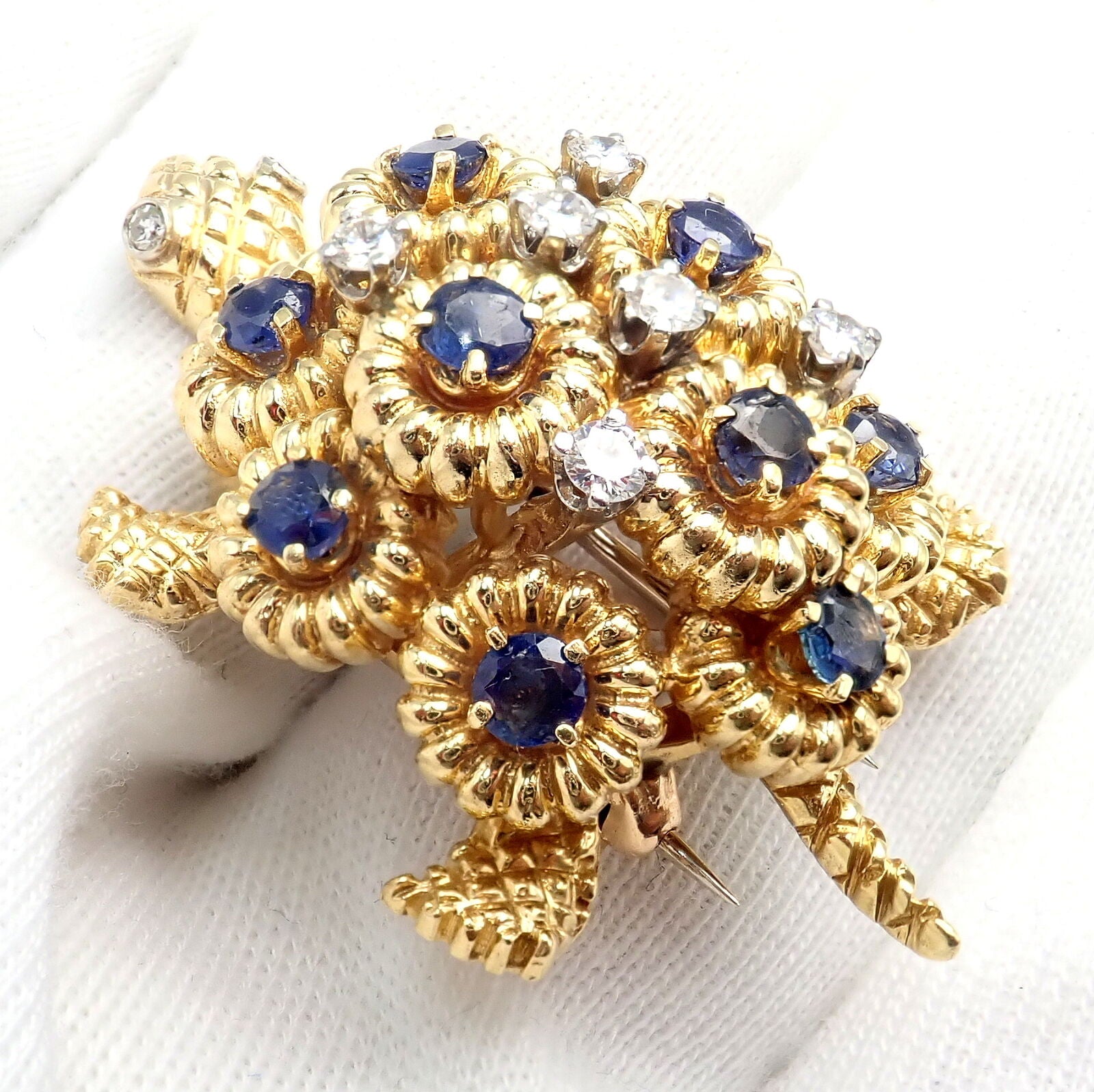 Rare! Authentic Tiffany & Co. Turtle 18k Yellow Gold Diamond Sapphire Pin Brooch | Fortrove