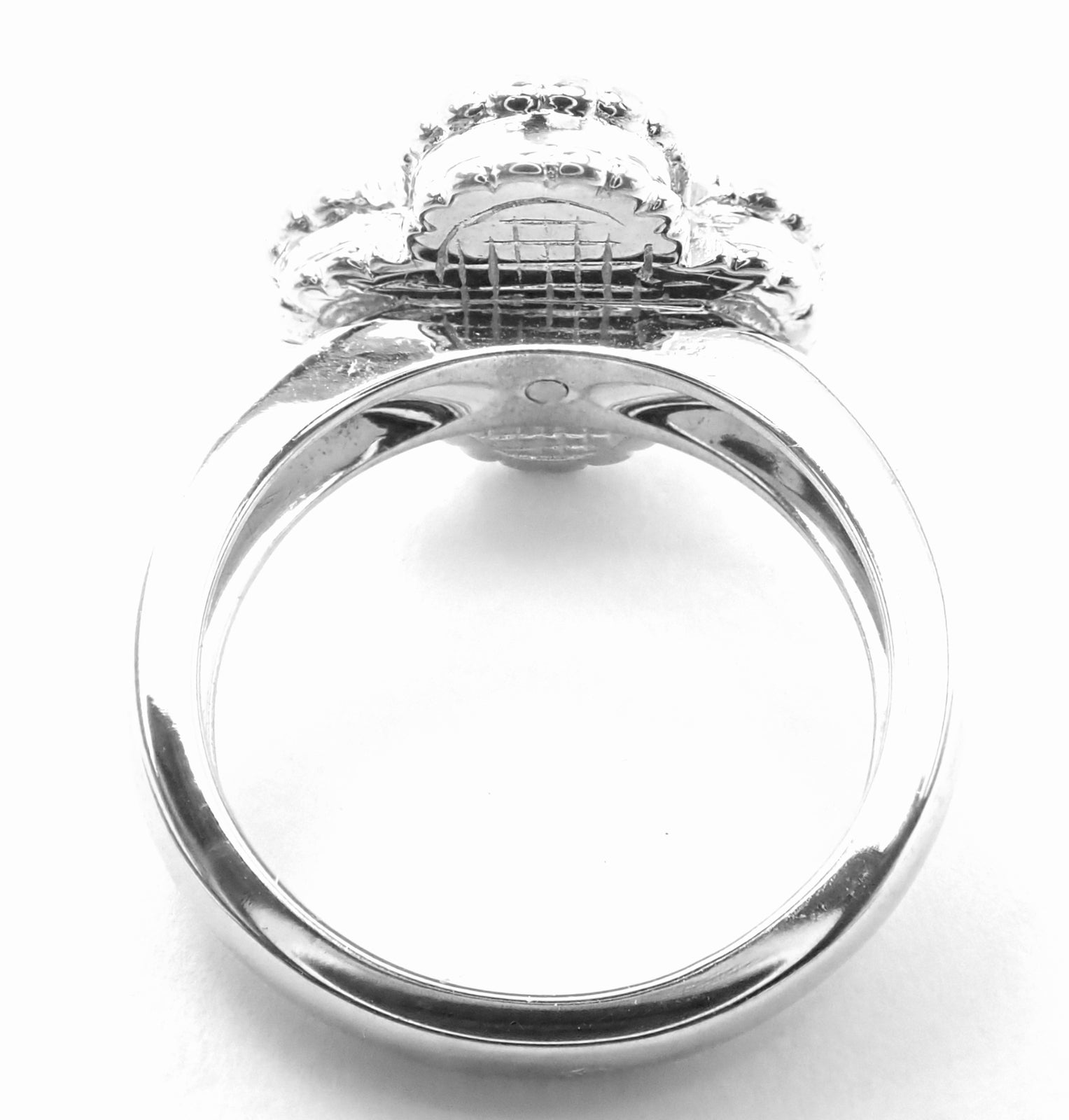 Authentic! Van Cleef & Arpels Alhambra 18k White Gold Pink Opal Diamond Ring | Fortrove