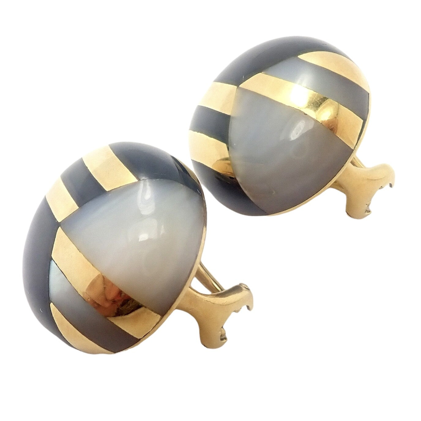 Rare! Tiffany & Co Cummings 18k Yellow Gold Mother of Pearl Black Jade Earrings | Fortrove