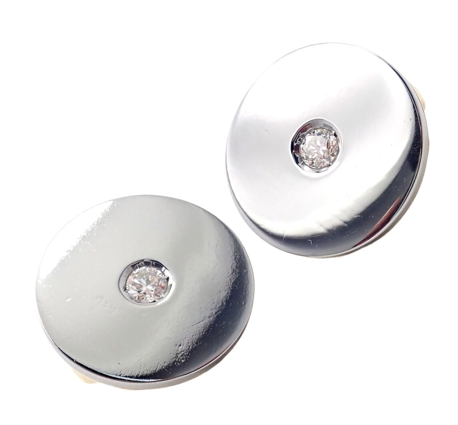 Rare! Authentic Bvlgari Bulgari 18k Yellow + White Gold Diamond Disc Earrings | Fortrove