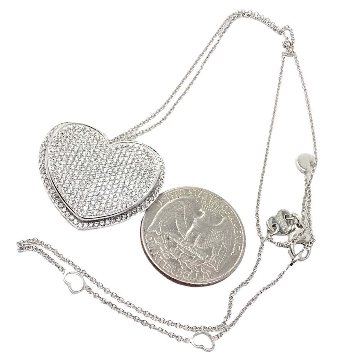 New! Authentic Pasquale Bruni 18k White Gold 2.02ct Pave Diamond Heart Necklace | Fortrove