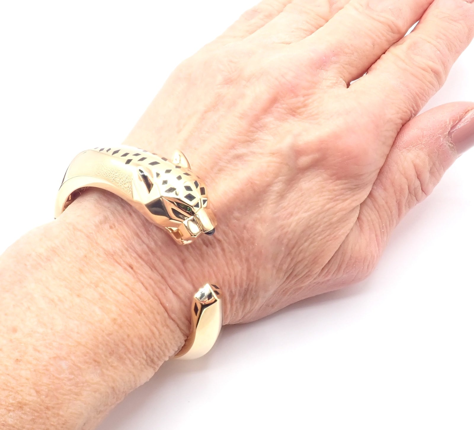 Authentic! Cartier Panther Panthere 18k Yellow Gold Bangle Bracelet Size 16 Cert | Fortrove