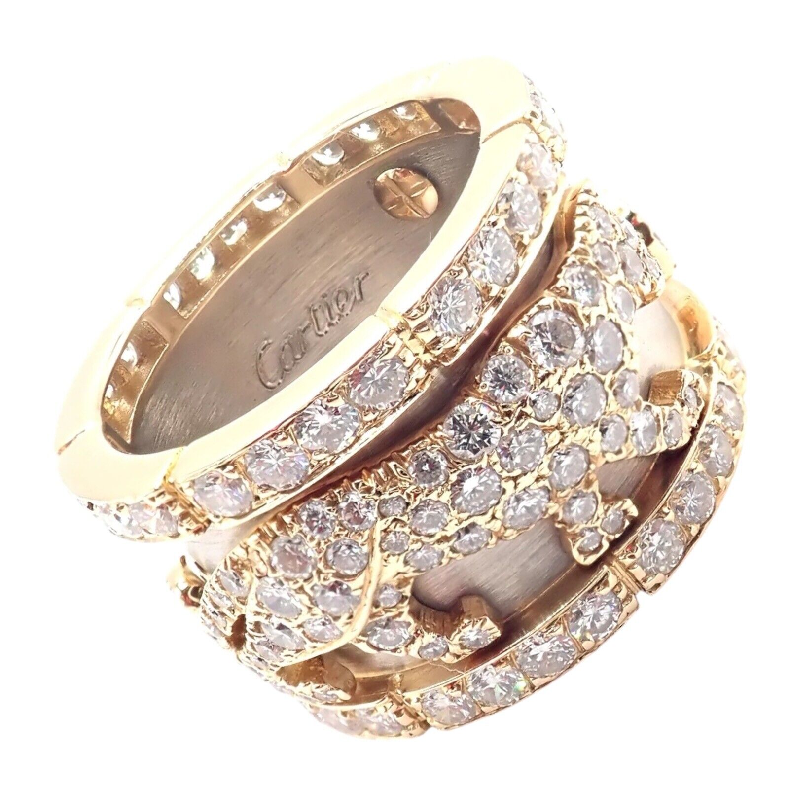 Cartier Mahango Walking Panthere 18k Yellow White Gold Diamond Band Ring | Fortrove