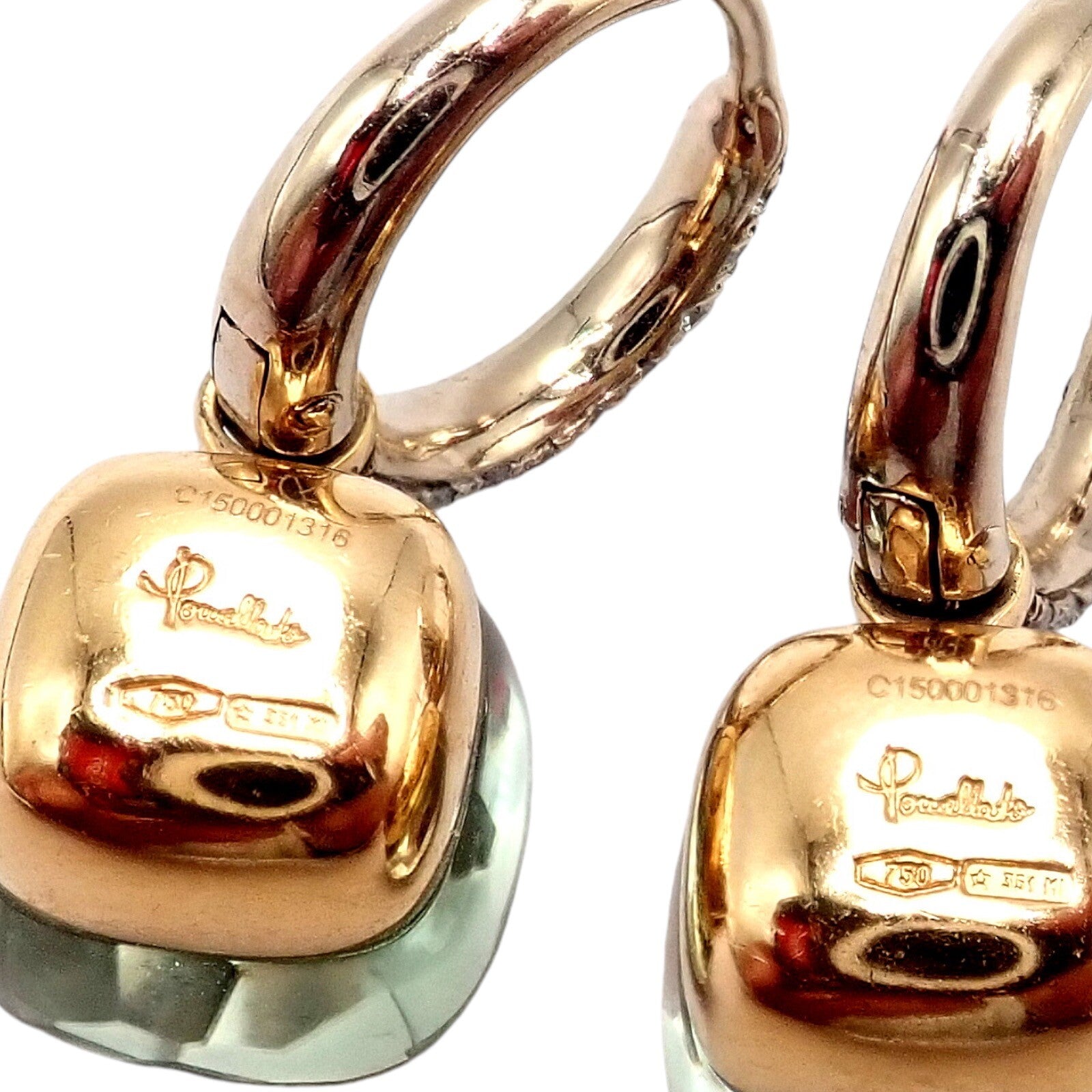 Pomellato Jewelry & Watches:Fine Jewelry:Earrings Authentic! Pomellato Nudo 18k Rose + White Gold Diamond Prasiolite Earrings
