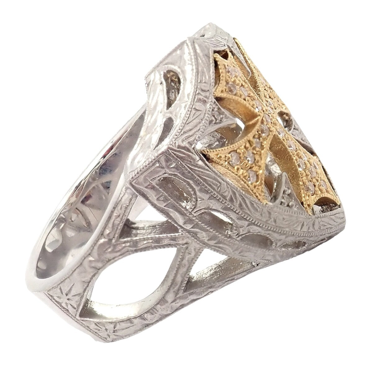 Authentic Loree Rodkin 18k White Yellow Gold Diamond Cross Shield Crest Ring | Fortrove