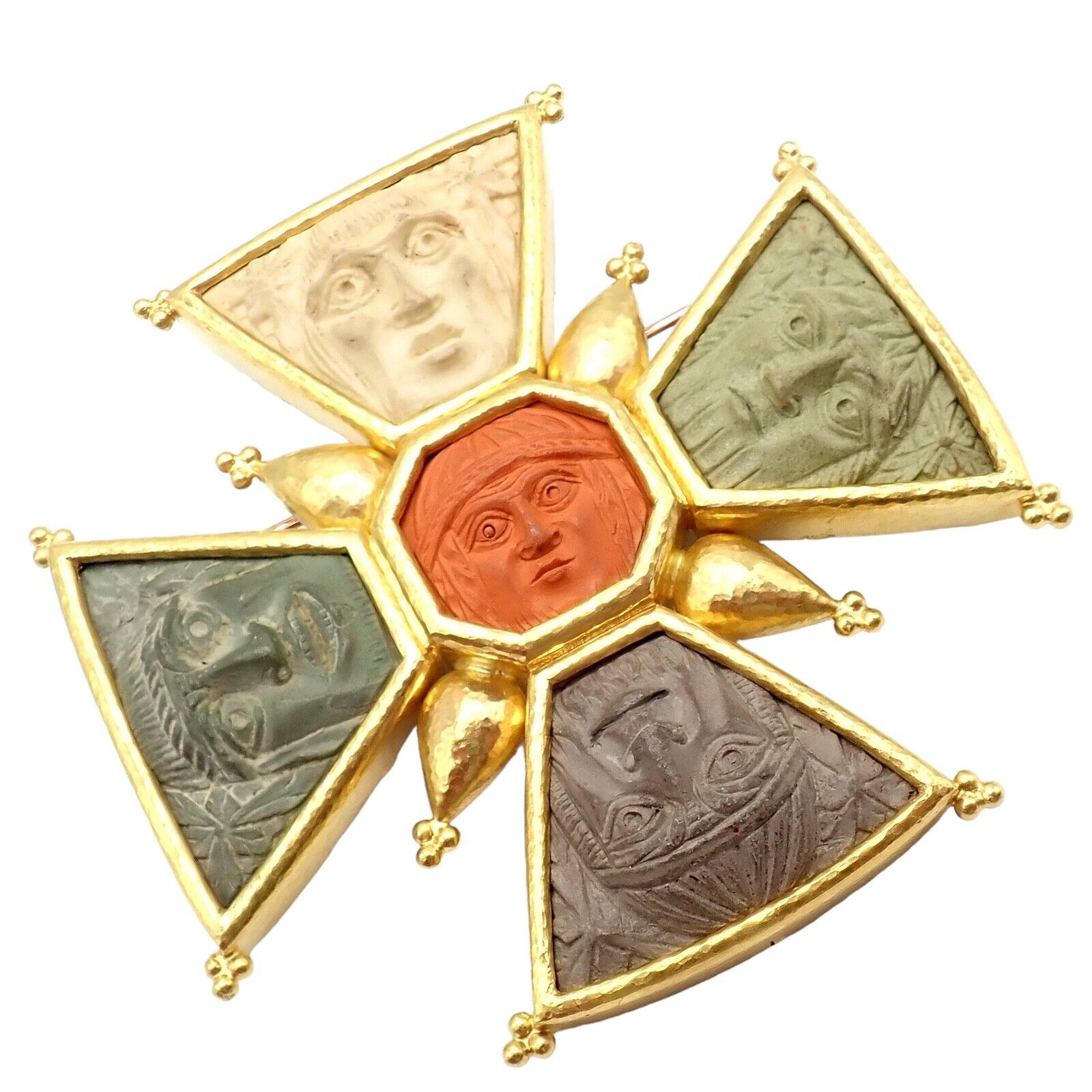 Elizabeth Locke Jewelry & Watches:Fine Jewelry:Brooches & Pins Elizabeth Locke 18k Yellow Gold Bomarzo 5 Faces Maltese Cross Brooch Pendant