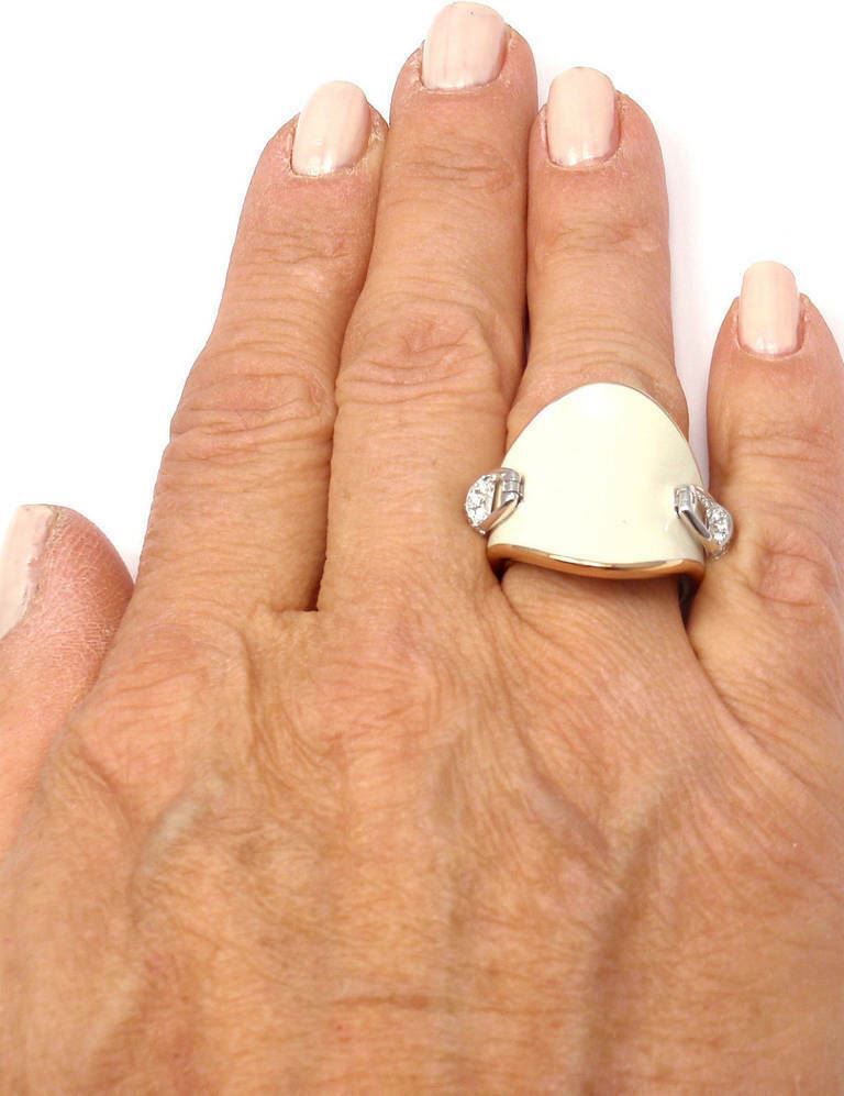Authentic! Roberto Coin Saddle Stirrup 18k Rose Gold Diamond Enamel Ring | Fortrove