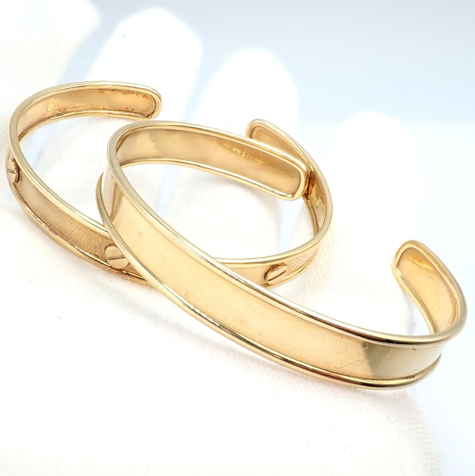 Vintage Estate 14k Yellow Gold Cuff Bracelet Pair Stacking Set | Fortrove