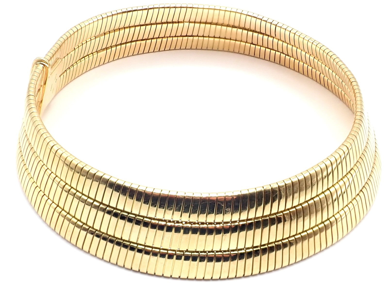 Bvlgari Jewelry & Watches:Fine Jewelry:Necklaces & Pendants Authentic! Bvlgari Bulgari Three Rows Tubogas 18k Yellow Gold Choker Necklace