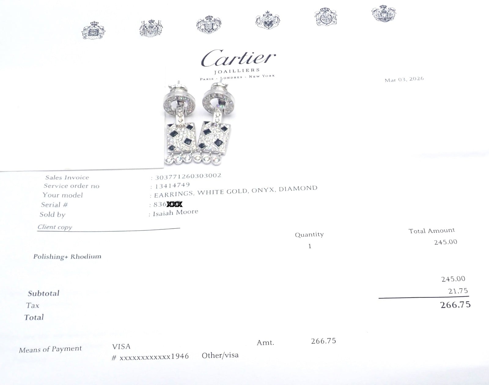 Authentic! Cartier Panthere Panther 18k White Gold Diamond Black Onyx Earrings | Fortrove