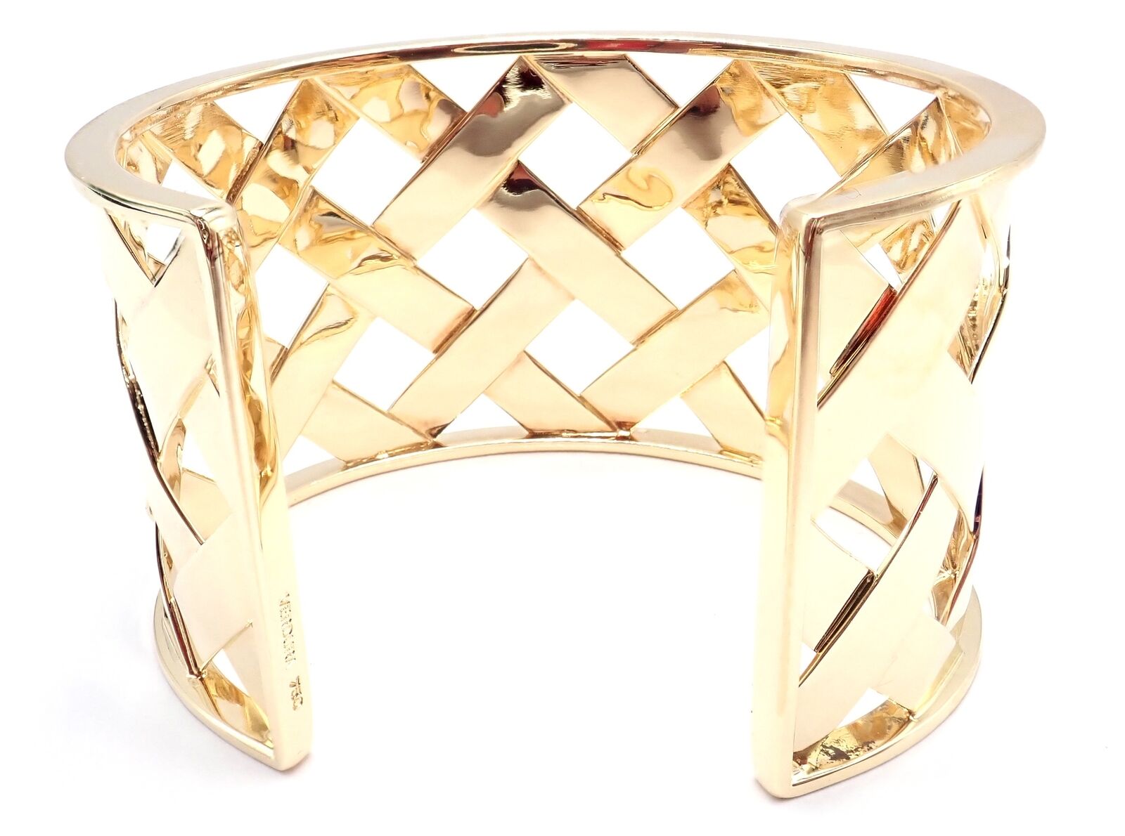 Rare! Authentic Verdura 18k Yellow Gold Criss Cross Wide Cuff Bracelet | Fortrove