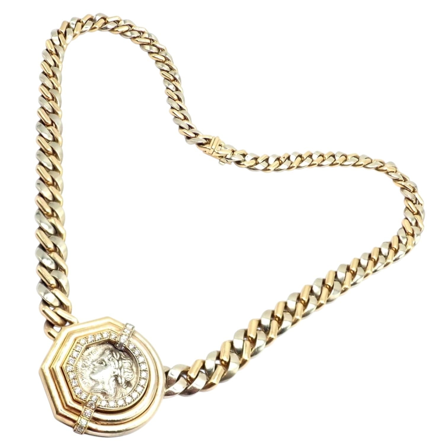 Bvlgari Jewelry & Watches:Fine Jewelry:Necklaces & Pendants Bvlgari Bulgari 18k Yellow White Gold Diamond Monete Antique Coin Link Necklace
