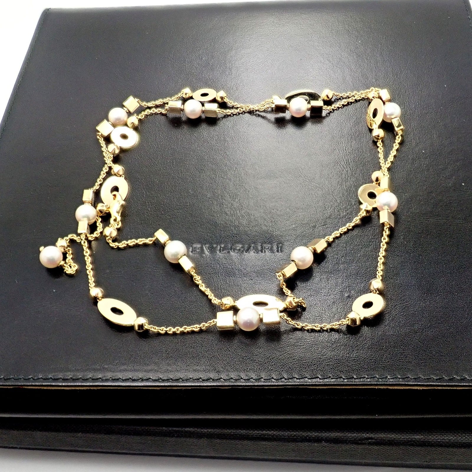Authentic! Bulgari Bvlgari Lucea 18k Yellow Gold 34" 7mm Pearl Necklace | Fortrove