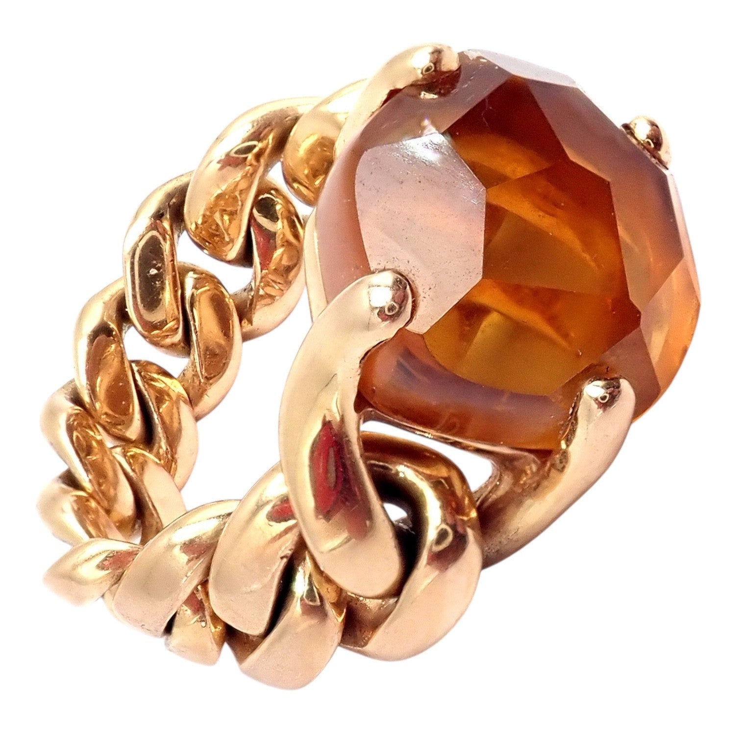 Authentic! Pomellato 18k Yellow Gold Lola Madiera Curb Link Citrine Ring Sz 5 | Fortrove