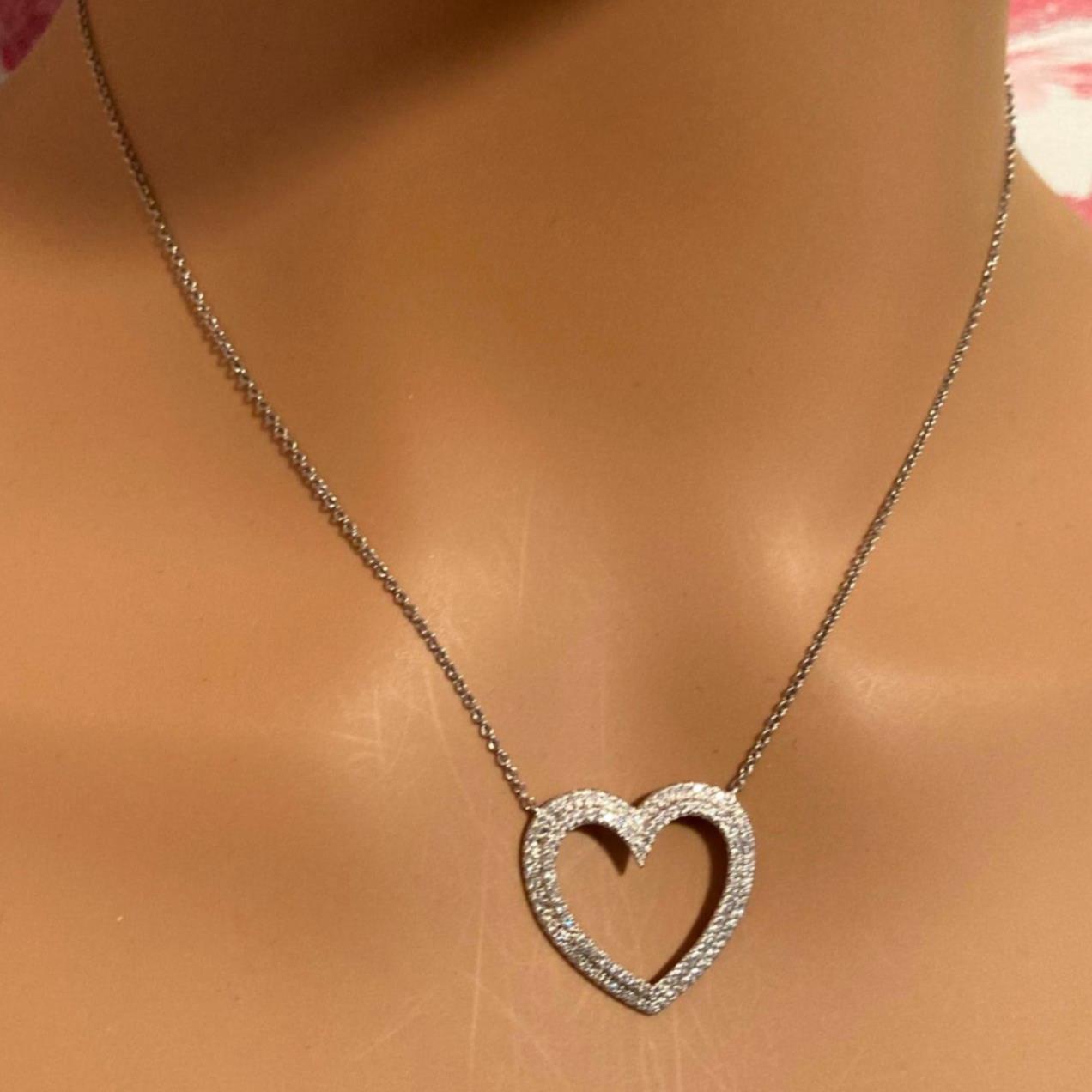 Tiffany & Co Platinum Diamond Heart Double Metro Medium Pendant Necklace | Fortrove