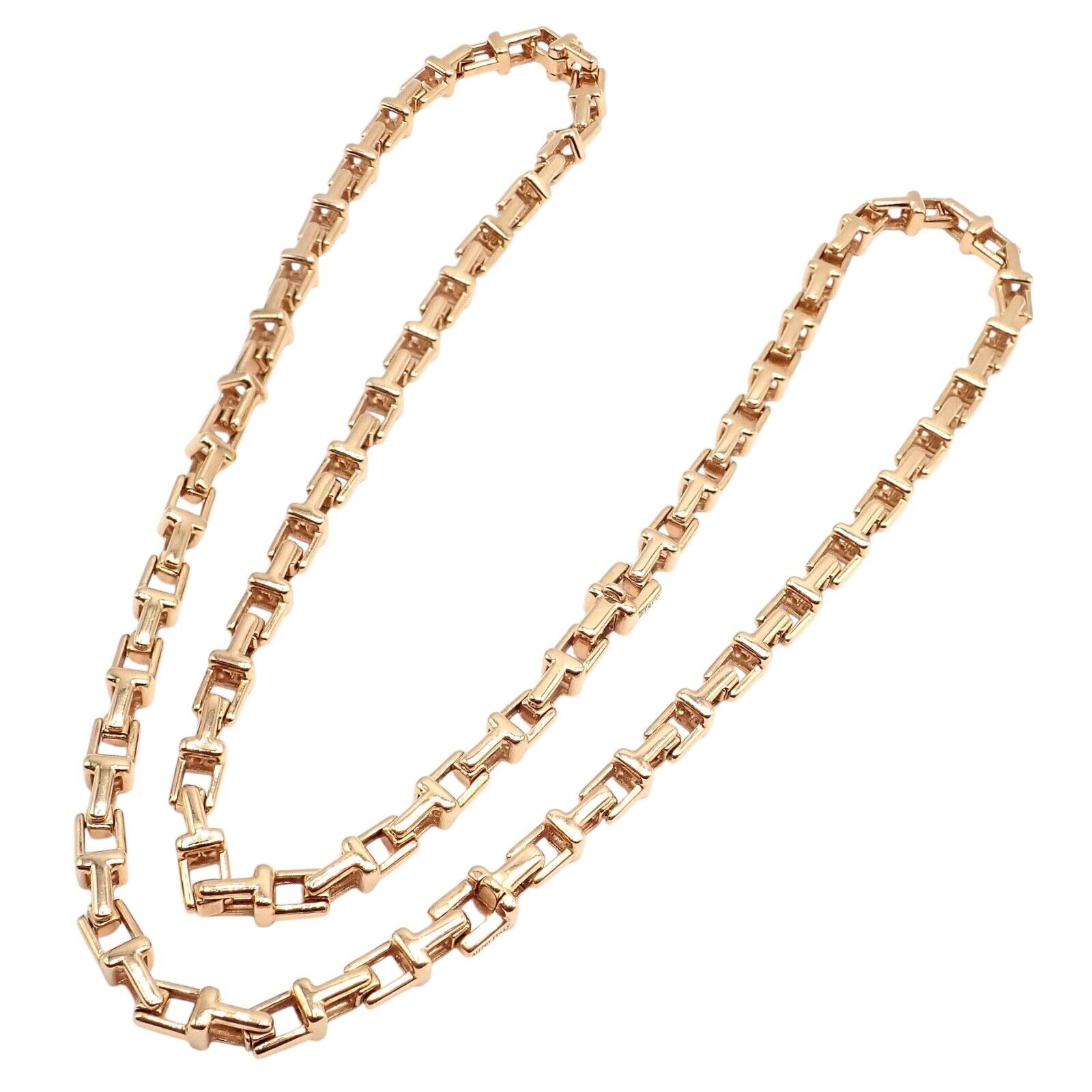 Authentic! Tiffany & Co 18k Rose Gold T Chain Link Long Necklace