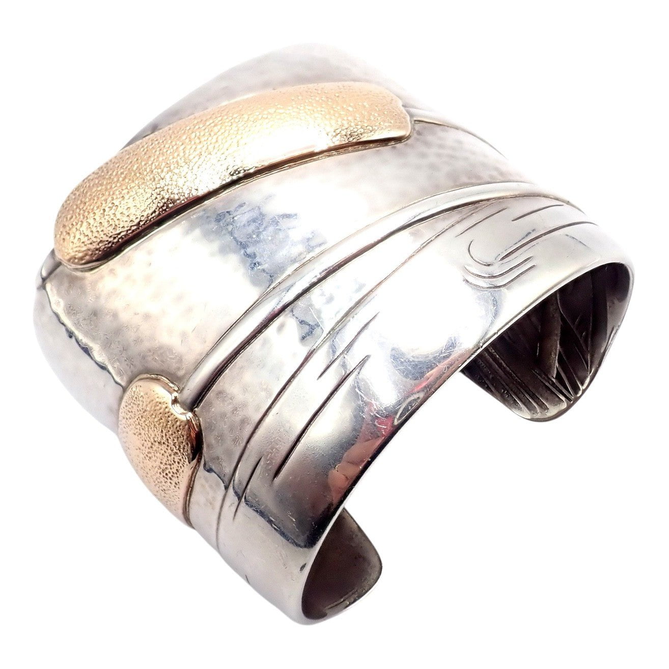 Vintage Tiffany & Co 18k Yellow Gold Silver Cattail Nature Cuff Bracelet 2001 | Fortrove