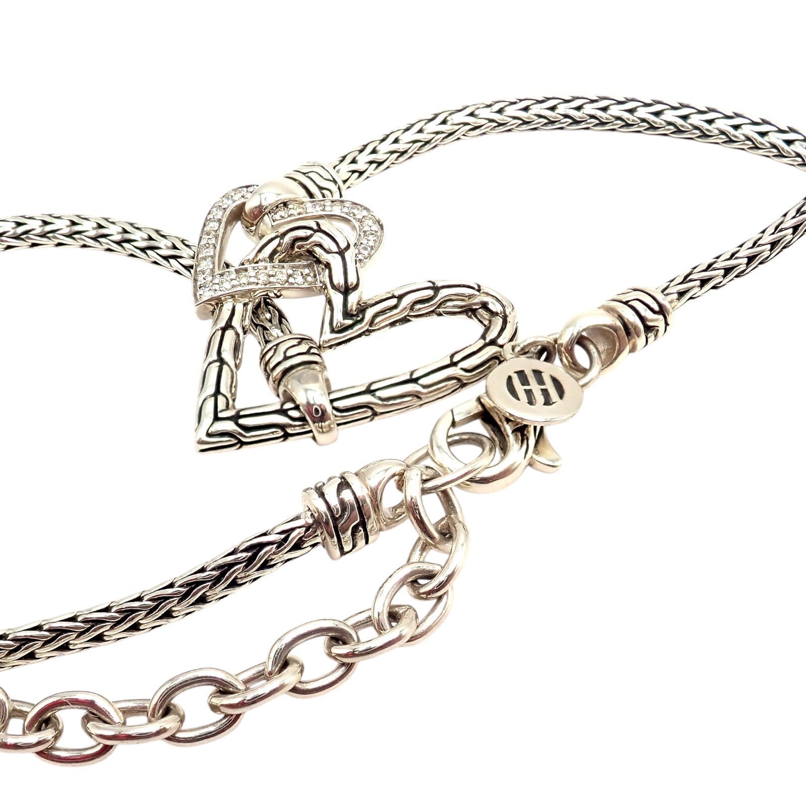 John Hardy Jewelry & Watches:Fine Jewelry:Necklaces & Pendants Authentic! John Hardy JH Silver Diamond Double Heart Manah Necklace