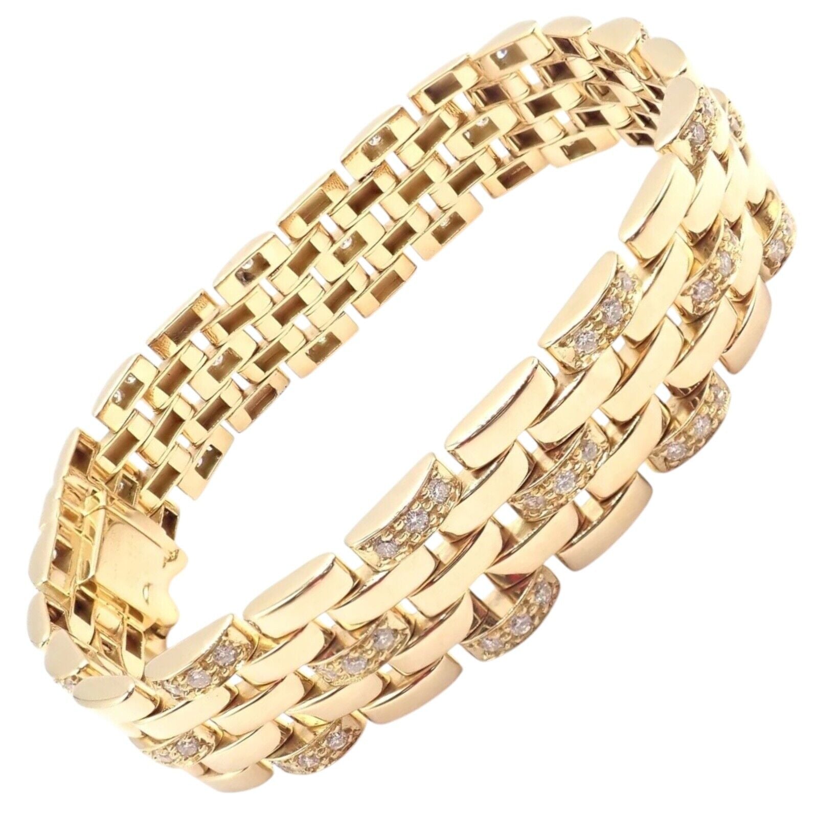 Authentic Cartier Maillon Panthere 18K Gold Diamond Five Row Link Gold Bracelet | Fortrove