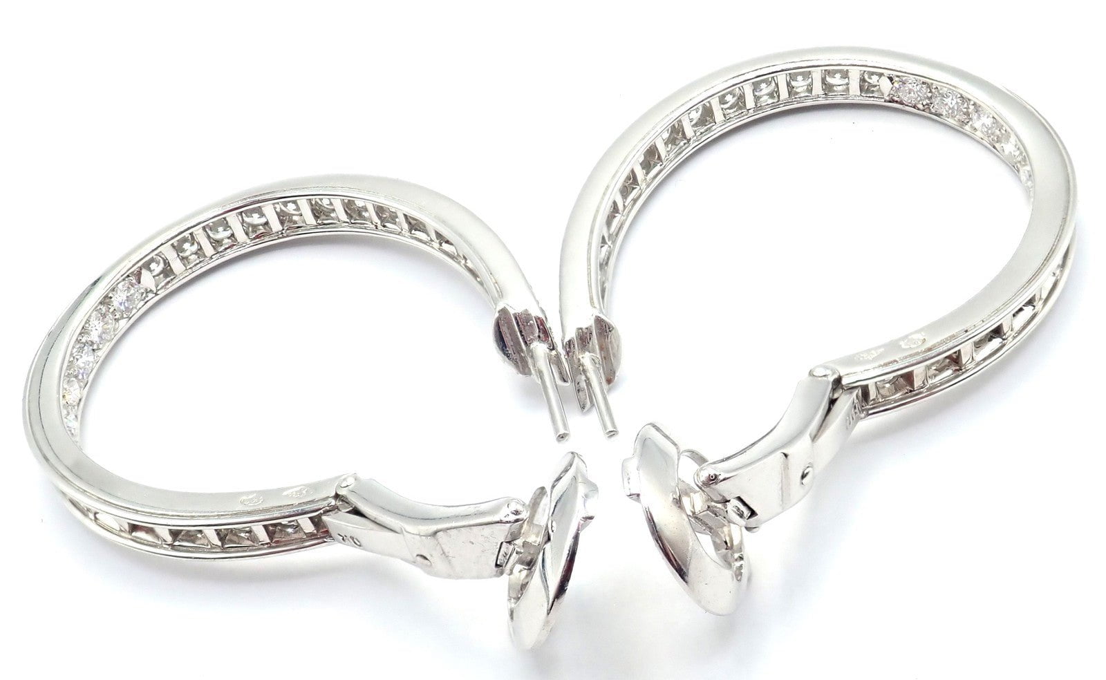 Authentic! Van Cleef & Arpels 18k White Gold Diamond Large Hoop Earrings | Fortrove