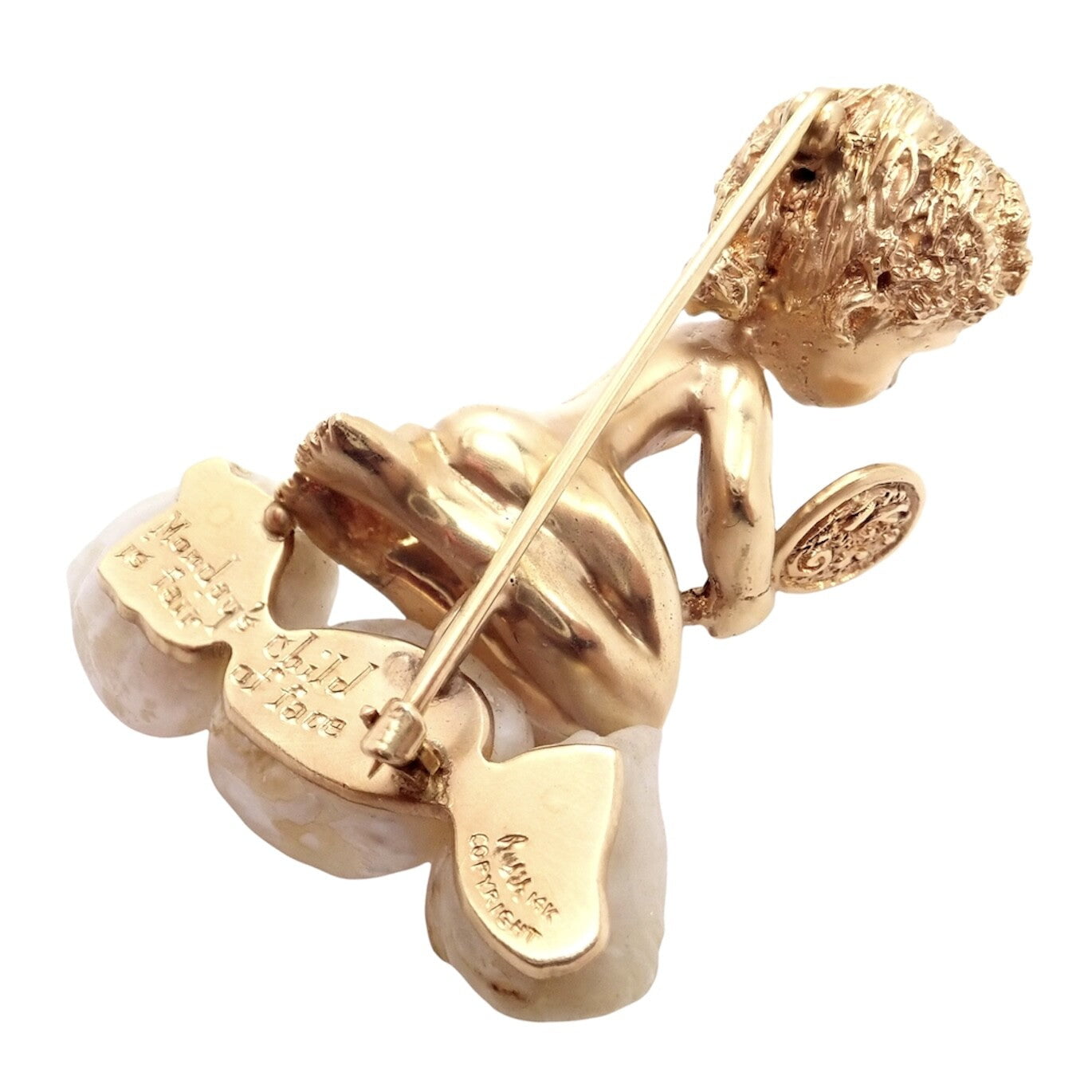 Ruser Jewelry & Watches:Vintage & Antique Jewelry:Brooches & Pins Rare Large Ruser 14k Yellow Gold Sapphire Pearl Mondays Child Pin Brooch