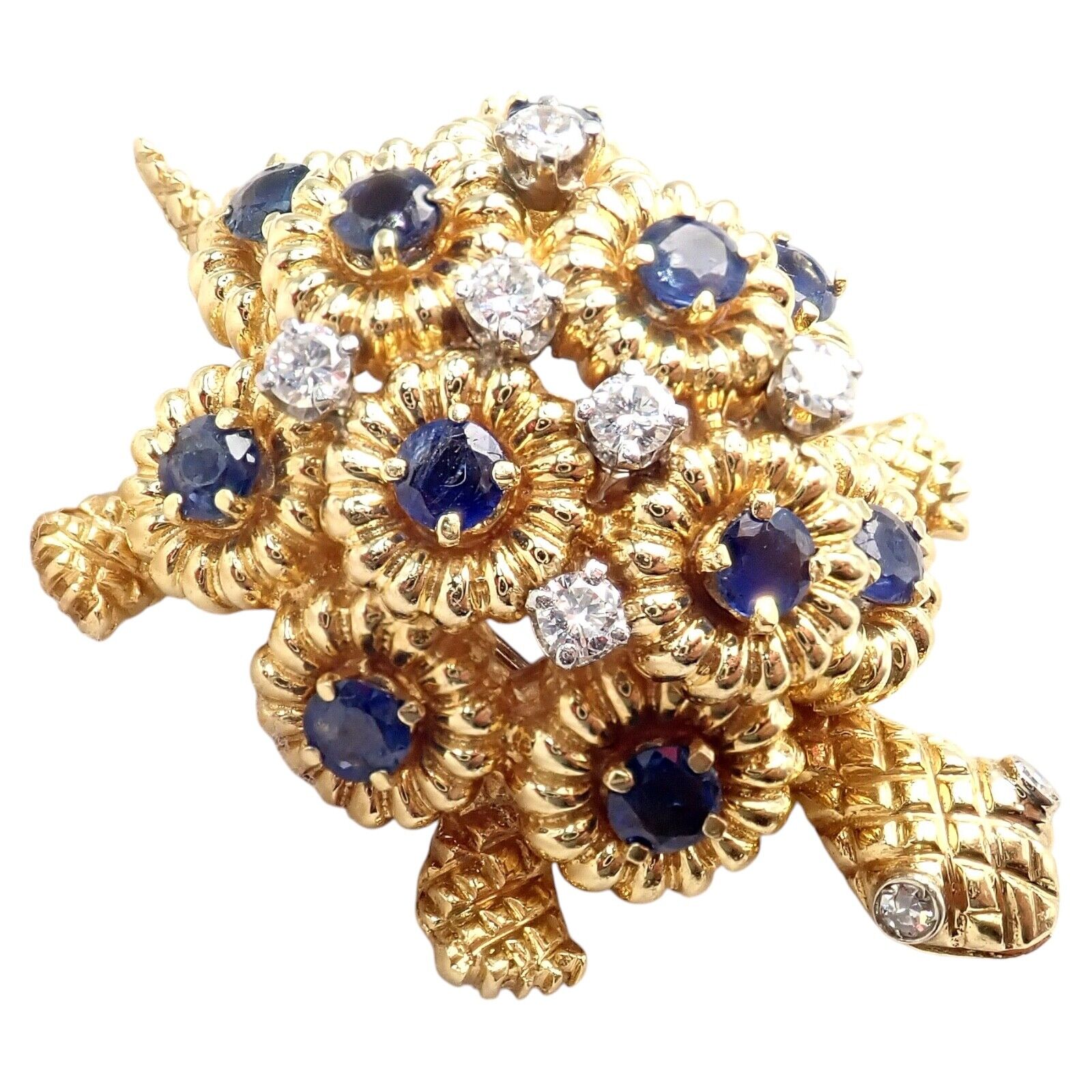 Rare! Authentic Tiffany & Co. Turtle 18k Yellow Gold Diamond Sapphire Pin Brooch | Fortrove