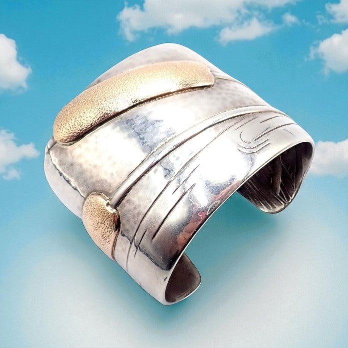 Vintage Tiffany & Co 18k Yellow Gold Silver Cattail Nature Cuff Bracelet 2001 | Fortrove