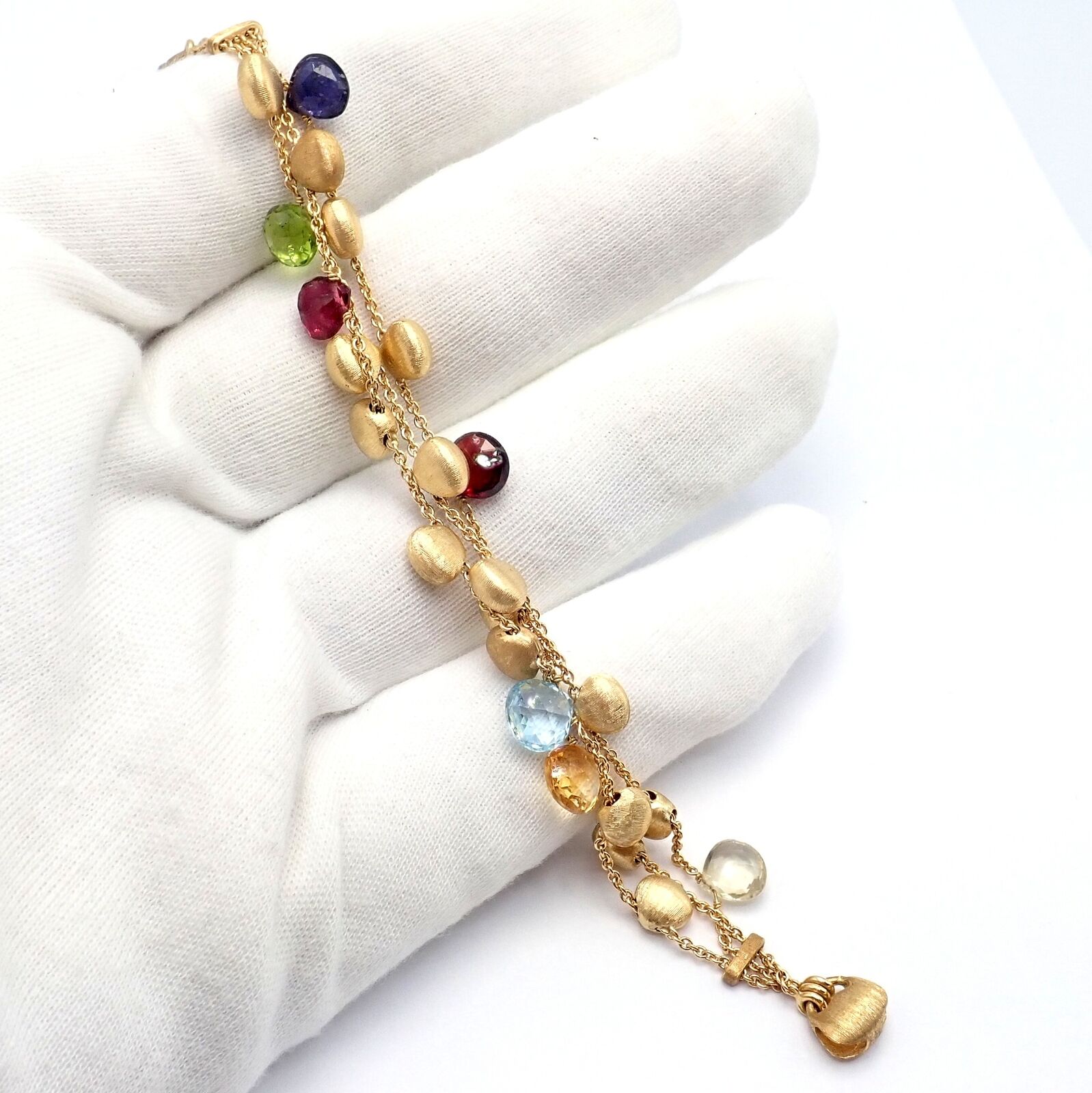 Marco Bicego Jewelry & Watches:Fine Jewelry:Bracelets & Charms Authentic! Marco Bicego 18k Yellow Gold Paradise  Multicolor Gems 3 Row Bracelet